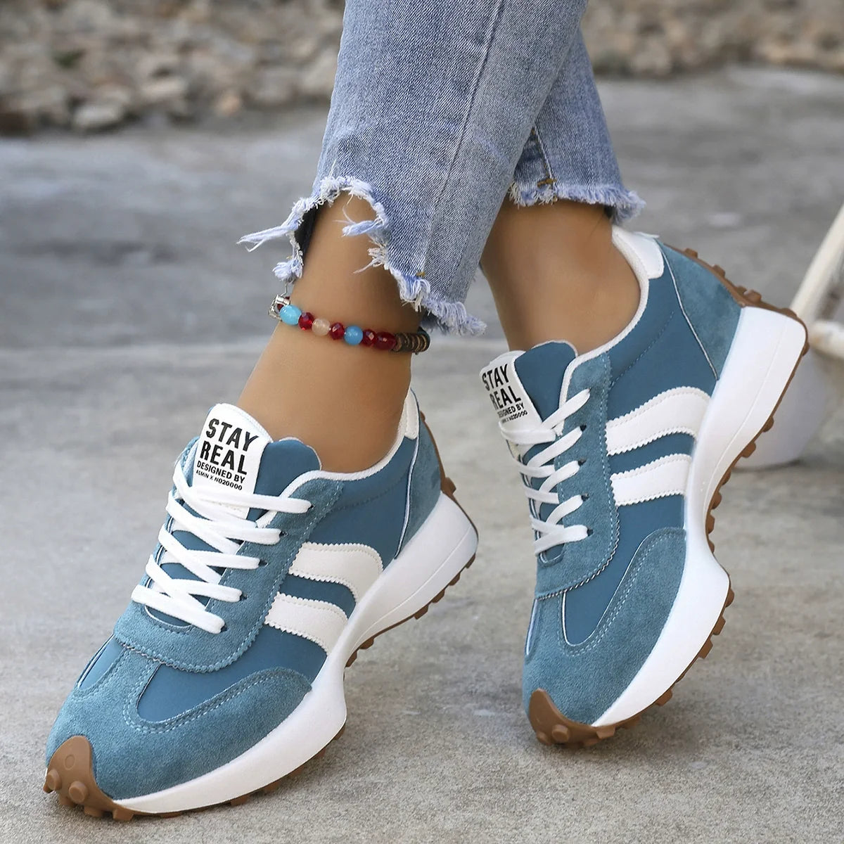 Zapatillas Retro con Plataforma de 4 cm en color azul