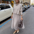 Conjunto de Top de Manga Larga y Vestido sin Mangas en color gris