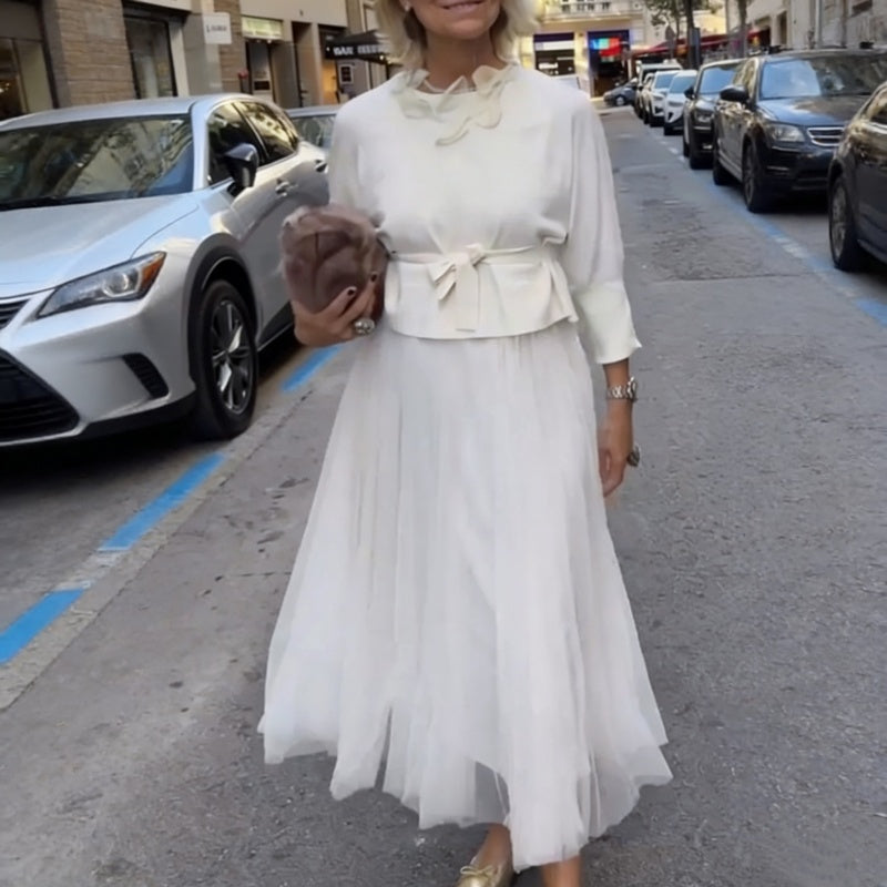 Conjunto de Top de Manga Larga y Vestido sin Mangas en color blanco