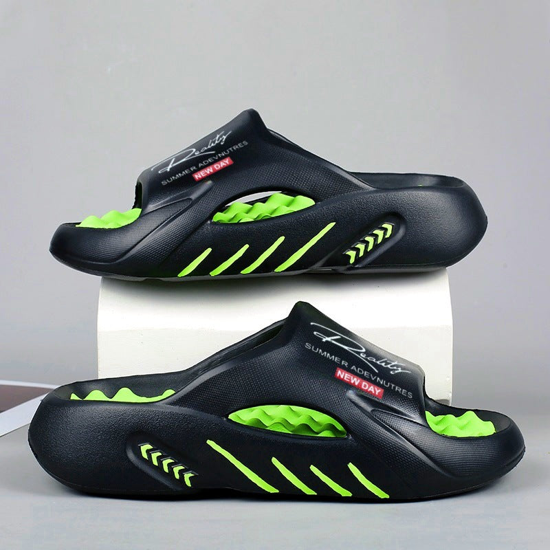 Chanclas Nube de Suela Gruesa Antideslizantes en negro y verde