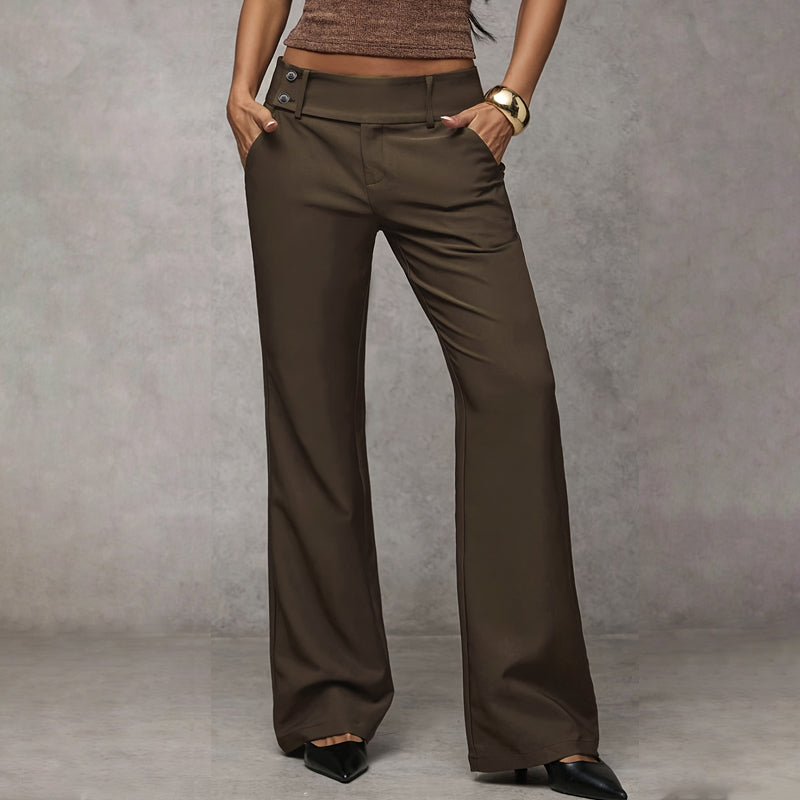 Pantalón de Traje Acampanado de Tiro Alto en color café
