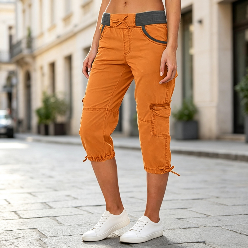 Pantalón Cargo Capri de Tiro Alto en color rojo anaranjado