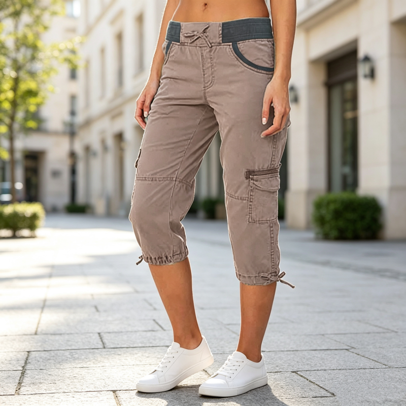 Pantalón Cargo Capri de Tiro Alto en color camel