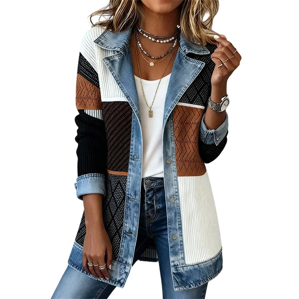 Chaqueta Vaquera con Punto Canalé en versión bicolor