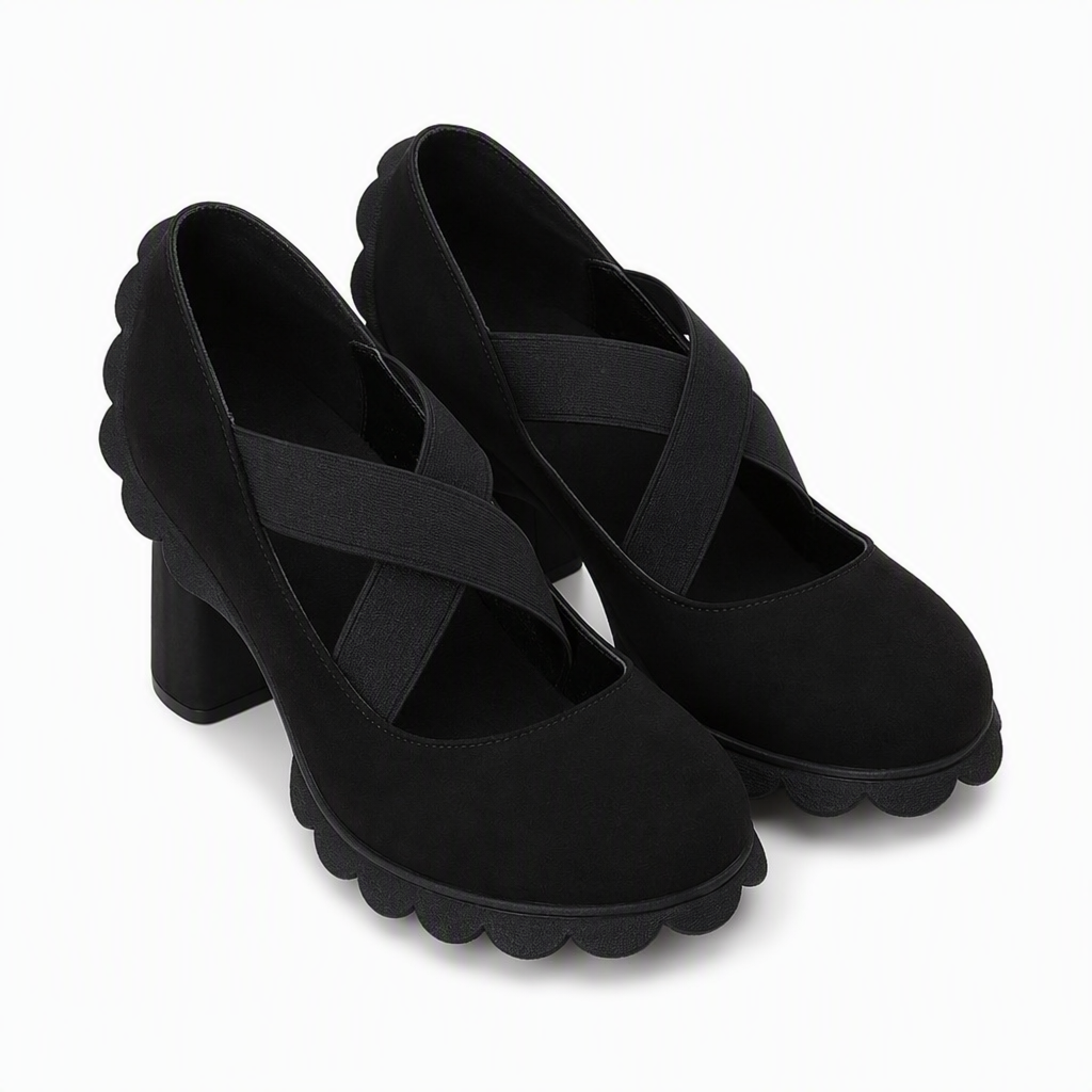 Zapatos Mary Jane con Tacón Ancho y Plataforma en negro, piel sintética