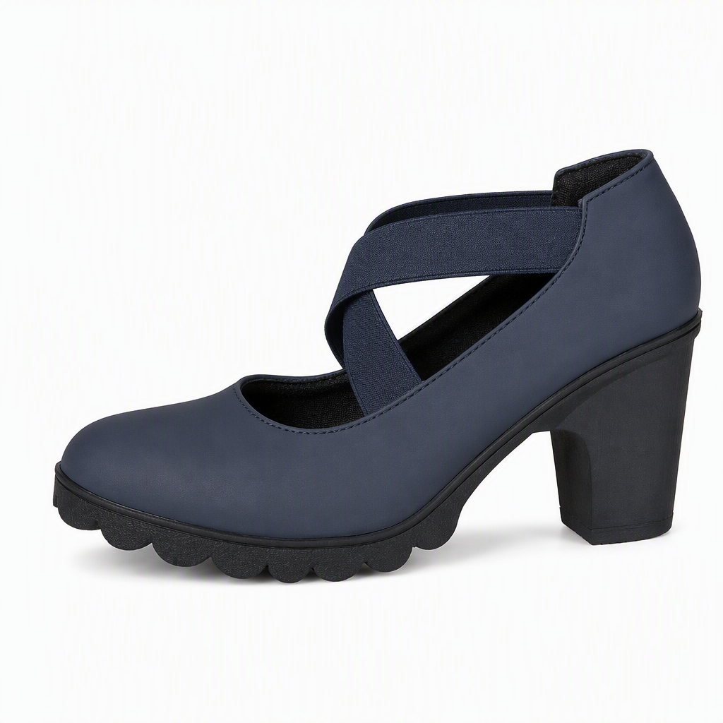 Zapatos Mary Jane con Tacón Ancho y Plataforma en azul, piel sintética