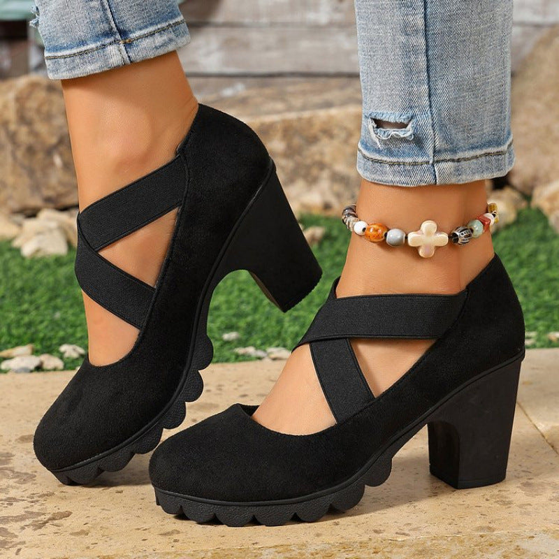 Zapatos Mary Jane con Tacón Ancho y Plataforma en negro, ante sintético
