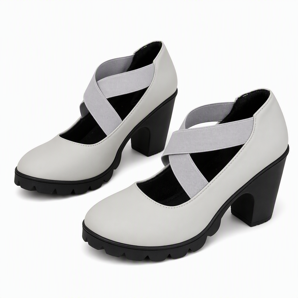 Zapatos Mary Jane con Tacón Ancho y Plataforma en gris, piel sintética