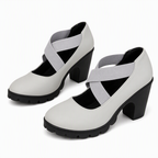 Zapatos Mary Jane con Tacón Ancho y Plataforma en gris, piel sintética