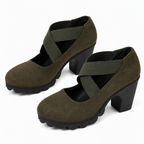 Zapatos Mary Jane con Tacón Ancho y Plataforma en verde, ante sintético