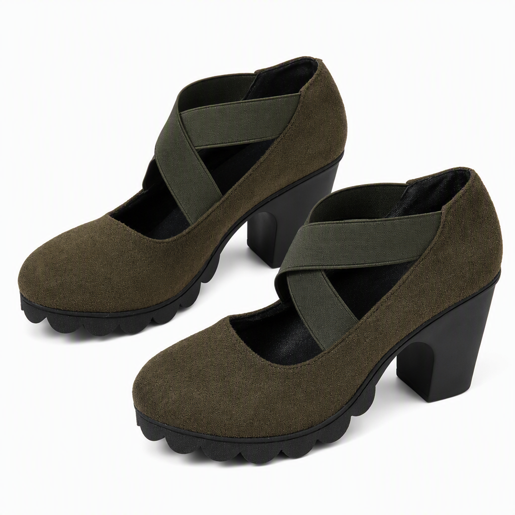 Zapatos Mary Jane con Tacón Ancho y Plataforma en verde, ante sintético